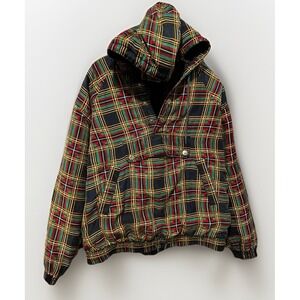 XRiss Xross Silk Jacket sz S Blue Plaid  VTG 80s 90s Bomber Zip Pouch